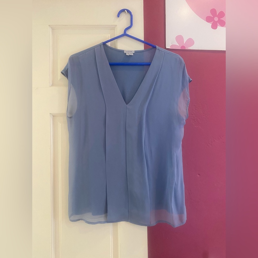 JIGSAW Chiffon/ Soft Cotton Blue Blouse size Small
